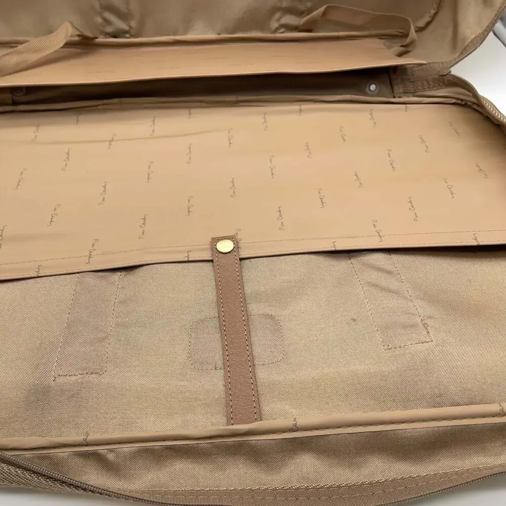 Vintage Pierre Cardin Tan Canvas Travel Bag, Soft-Sided Suitcase with Leather Tr